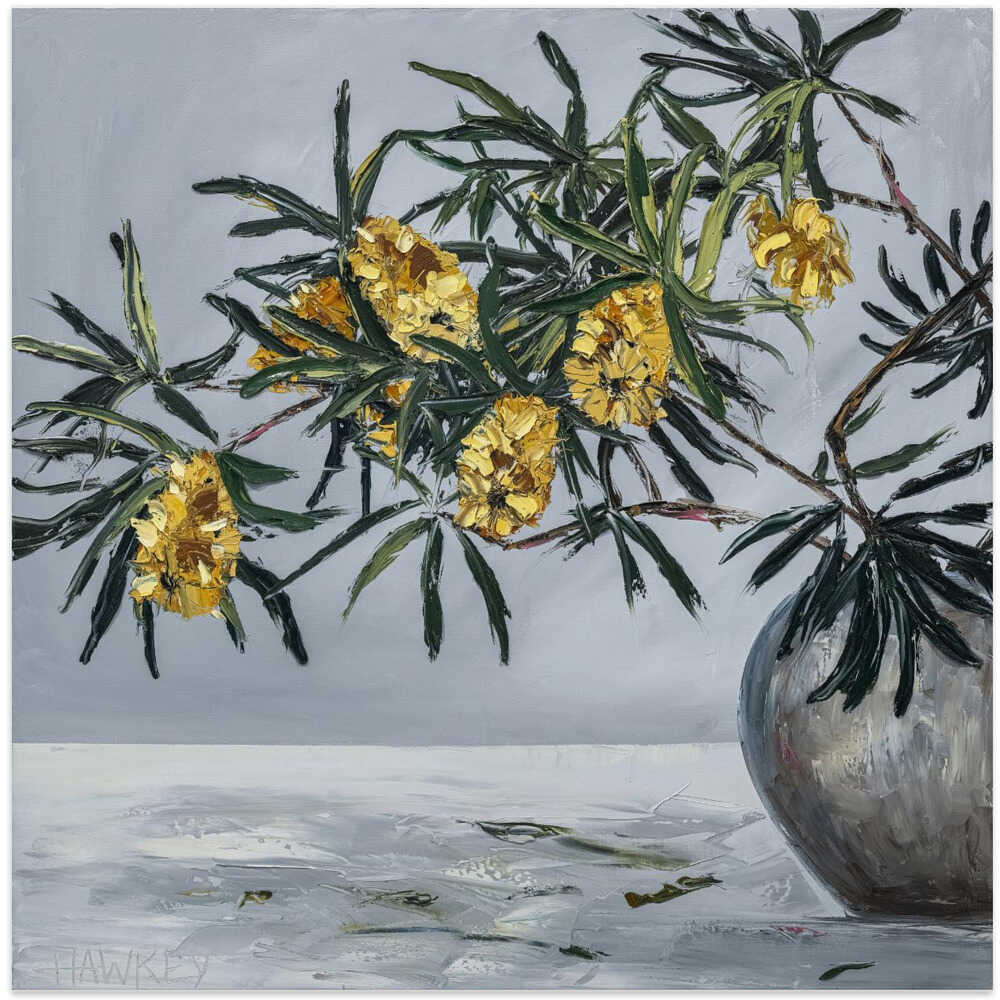 Yellow Banksia Still Life - Square Stretched Canvas, Poster or Fine Art Print by Angela Hawkey - I Heart Wall Art - Poster Print, Canvas Print or Framed Art Print