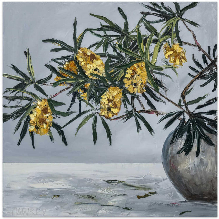 Yellow Banksia Still Life - Square Stretched Canvas, Poster or Fine Art Print by Angela Hawkey - I Heart Wall Art - Poster Print, Canvas Print or Framed Art Print
