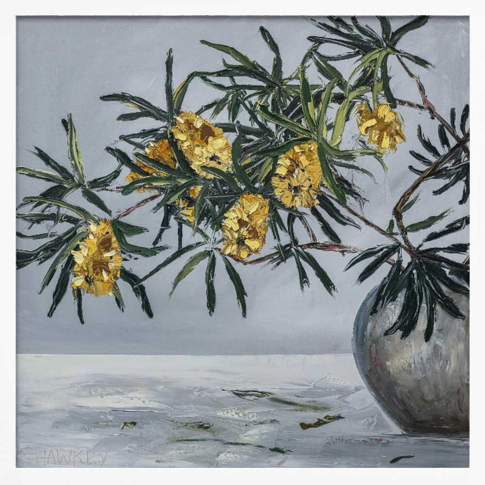 Yellow Banksia Still Life - Square Stretched Canvas, Poster or Fine Art Print by Angela Hawkey - I Heart Wall Art - Poster Print, Canvas Print or Framed Art Print