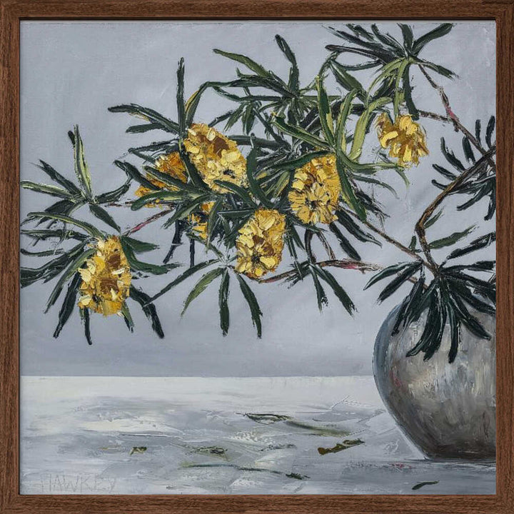 Yellow Banksia Still Life - Square Stretched Canvas, Poster or Fine Art Print by Angela Hawkey - I Heart Wall Art - Poster Print, Canvas Print or Framed Art Print