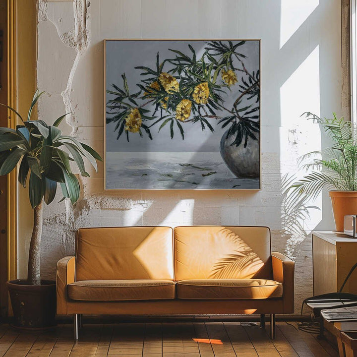 Yellow Banksia Still Life - Square Stretched Canvas, Poster or Fine Art Print by Angela Hawkey - I Heart Wall Art - Poster Print, Canvas Print or Framed Art Print