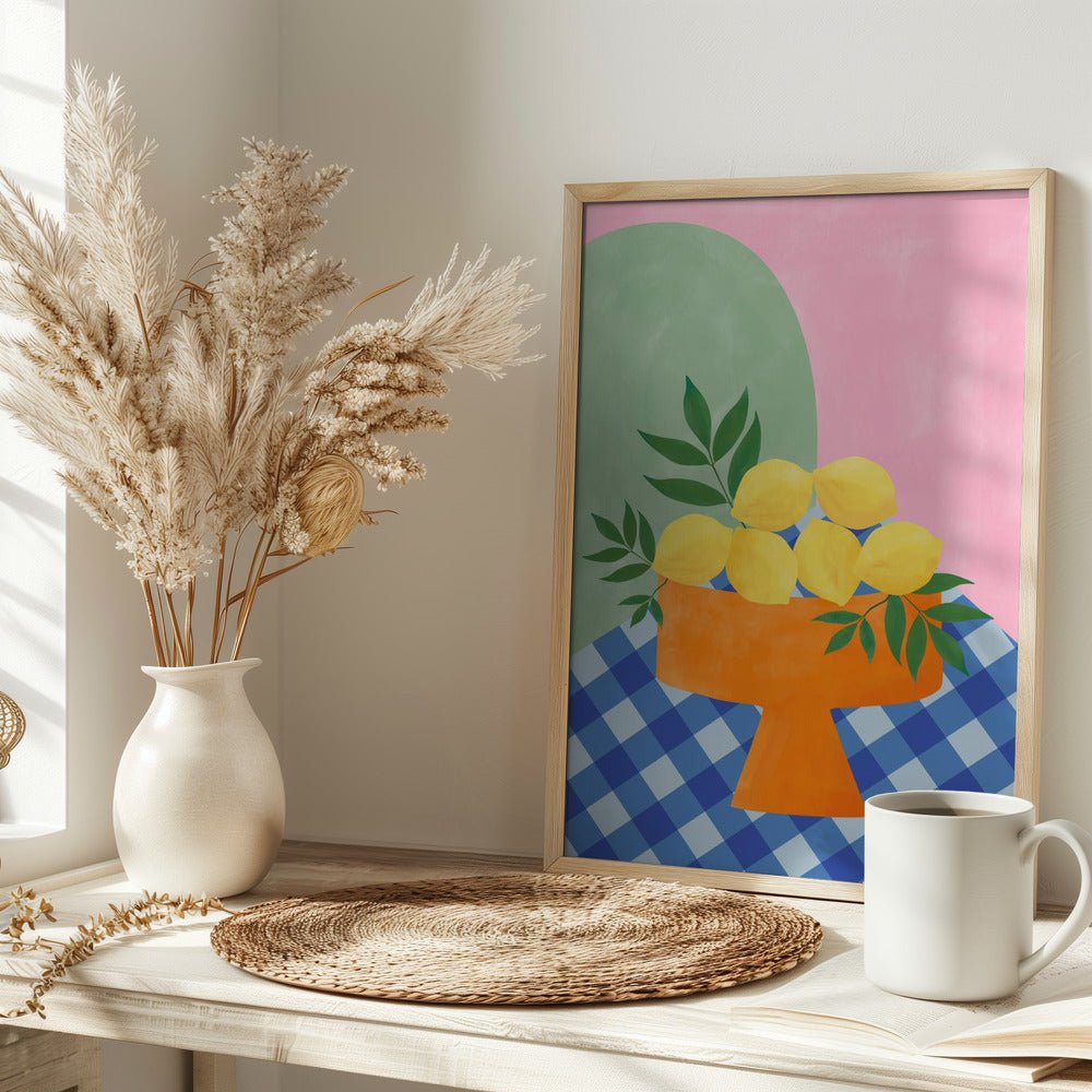 Yellow Lemons with Green Leaves - Stretched Canvas, Poster or Fine Art Print - I Heart Wall Art - Poster Print, Canvas Print or Framed Art Print