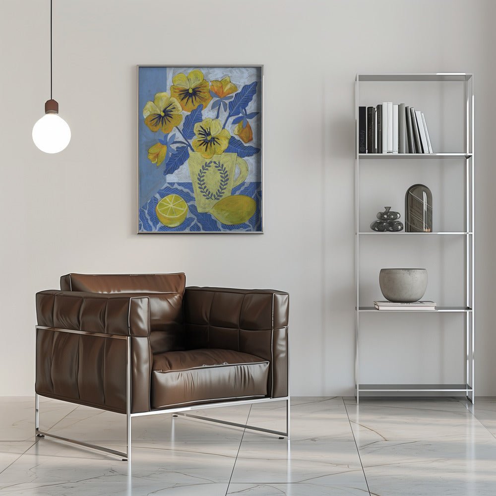 Yellow Pansies And Lemons - Stretched Canvas, Poster or Fine Art Print - I Heart Wall Art - Poster Print, Canvas Print or Framed Art Print