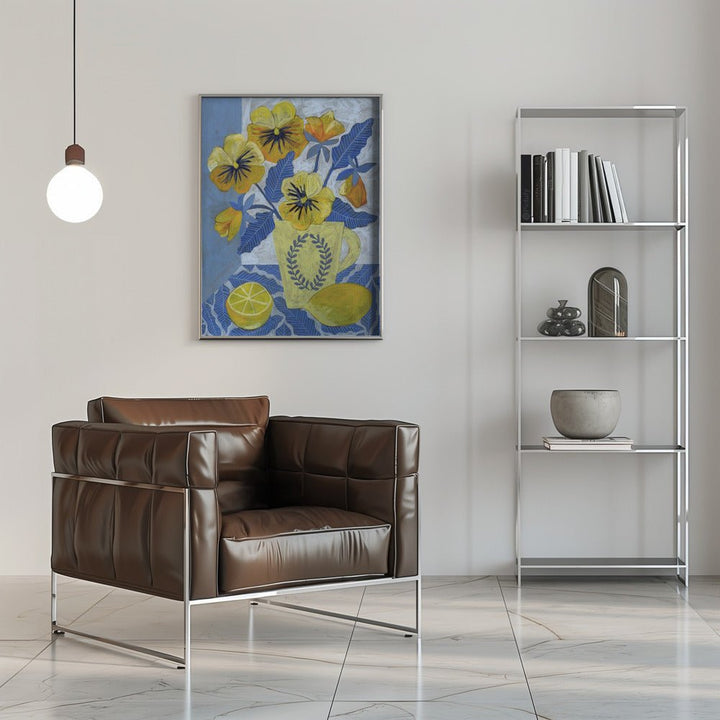 Yellow Pansies And Lemons - Stretched Canvas, Poster or Fine Art Print - I Heart Wall Art - Poster Print, Canvas Print or Framed Art Print