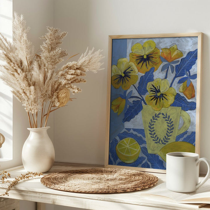 Yellow Pansies And Lemons - Stretched Canvas, Poster or Fine Art Print - I Heart Wall Art - Poster Print, Canvas Print or Framed Art Print