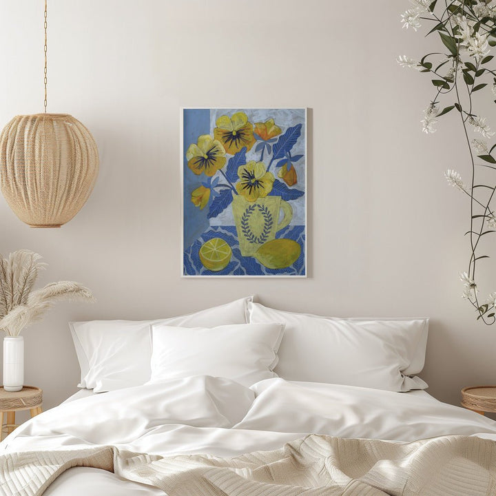Yellow Pansies And Lemons - Stretched Canvas, Poster or Fine Art Print - I Heart Wall Art - Poster Print, Canvas Print or Framed Art Print