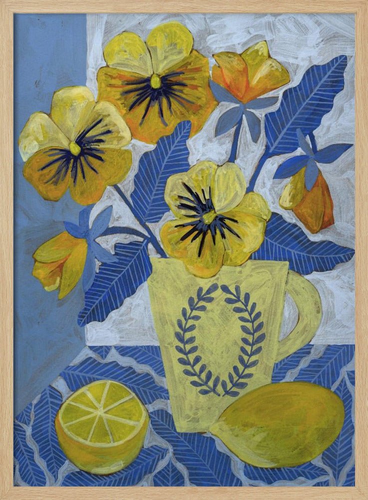 Yellow Pansies And Lemons - Stretched Canvas, Poster or Fine Art Print - I Heart Wall Art - Poster Print, Canvas Print or Framed Art Print