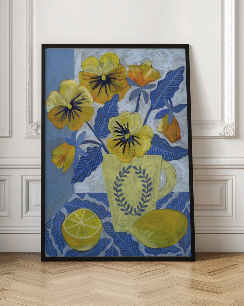 Yellow Pansies And Lemons - Stretched Canvas, Poster or Fine Art Print - I Heart Wall Art - Poster Print, Canvas Print or Framed Art Print
