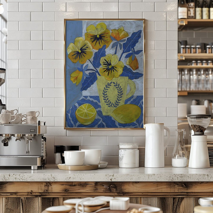 Yellow Pansies And Lemons - Stretched Canvas, Poster or Fine Art Print - I Heart Wall Art - Poster Print, Canvas Print or Framed Art Print