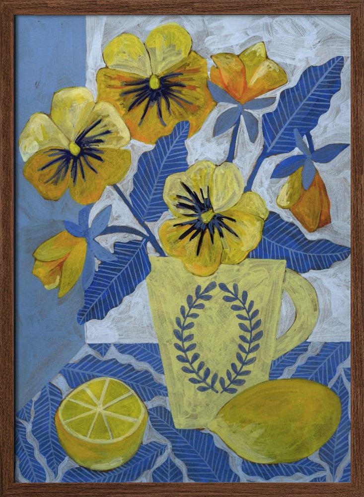 Yellow Pansies And Lemons - Stretched Canvas, Poster or Fine Art Print - I Heart Wall Art - Poster Print, Canvas Print or Framed Art Print