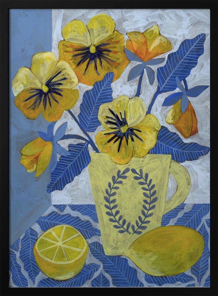 Yellow Pansies And Lemons - Stretched Canvas, Poster or Fine Art Print - I Heart Wall Art - Poster Print, Canvas Print or Framed Art Print