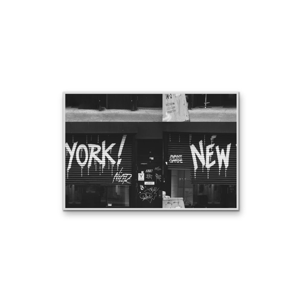 York! New - Black &amp; White, Urban Graffiti Collaged Stretched Canvas or Wall Art Print - I Heart Wall Art - Poster Print, Canvas Print or Framed Art Print