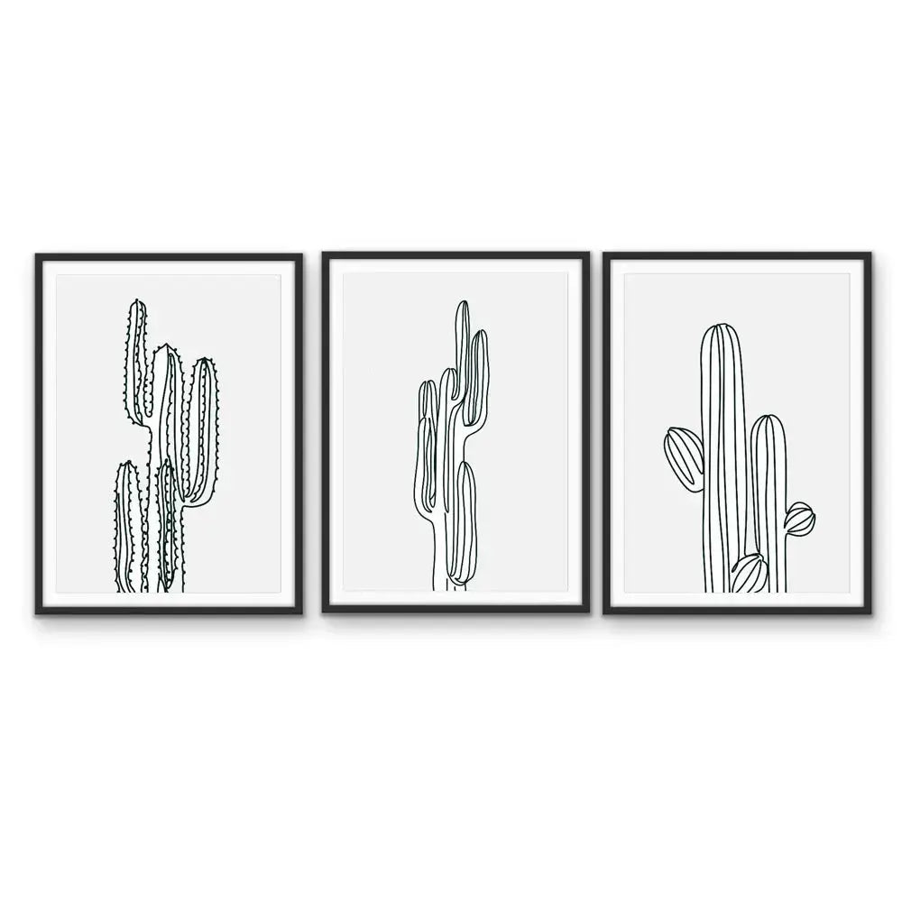 You're Cactus - Three Piece Black and White Stretched Canvas Art or Framed Art Print Set Triptych - I Heart Wall Art