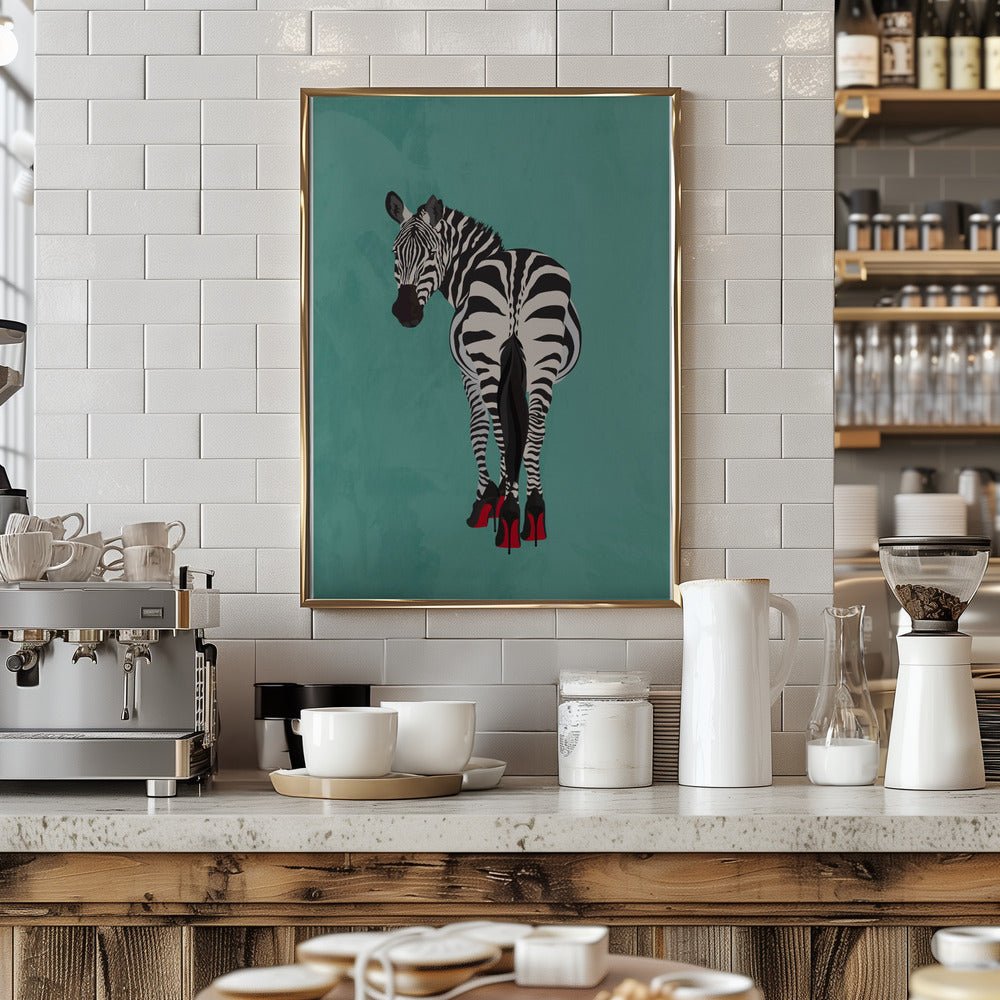 Zebra in heels teal - Stretched Canvas, Poster or Fine Art Print - I Heart Wall Art - Poster Print, Canvas Print or Framed Art Print