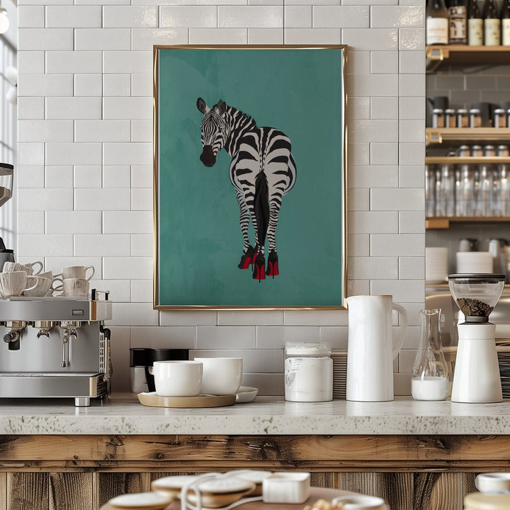 Zebra in heels teal - Stretched Canvas, Poster or Fine Art Print - I Heart Wall Art - Poster Print, Canvas Print or Framed Art Print