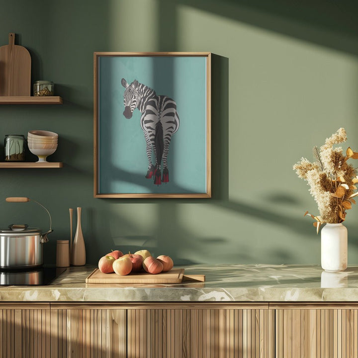 Zebra in heels teal - Stretched Canvas, Poster or Fine Art Print - I Heart Wall Art - Poster Print, Canvas Print or Framed Art Print