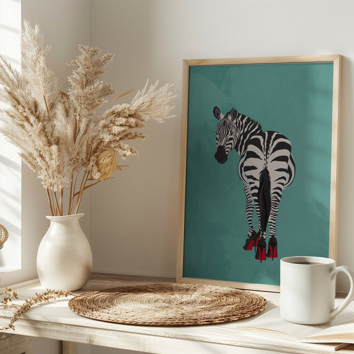 Zebra in heels teal - Stretched Canvas, Poster or Fine Art Print - I Heart Wall Art - Poster Print, Canvas Print or Framed Art Print