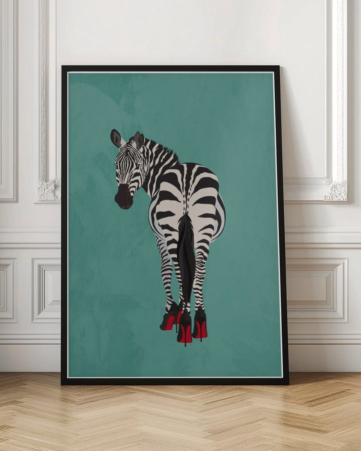 Zebra in heels teal - Stretched Canvas, Poster or Fine Art Print - I Heart Wall Art - Poster Print, Canvas Print or Framed Art Print