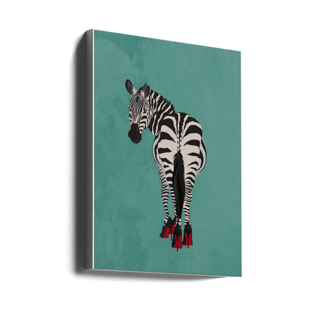 Zebra in heels teal - Stretched Canvas, Poster or Fine Art Print - I Heart Wall Art - Poster Print, Canvas Print or Framed Art Print