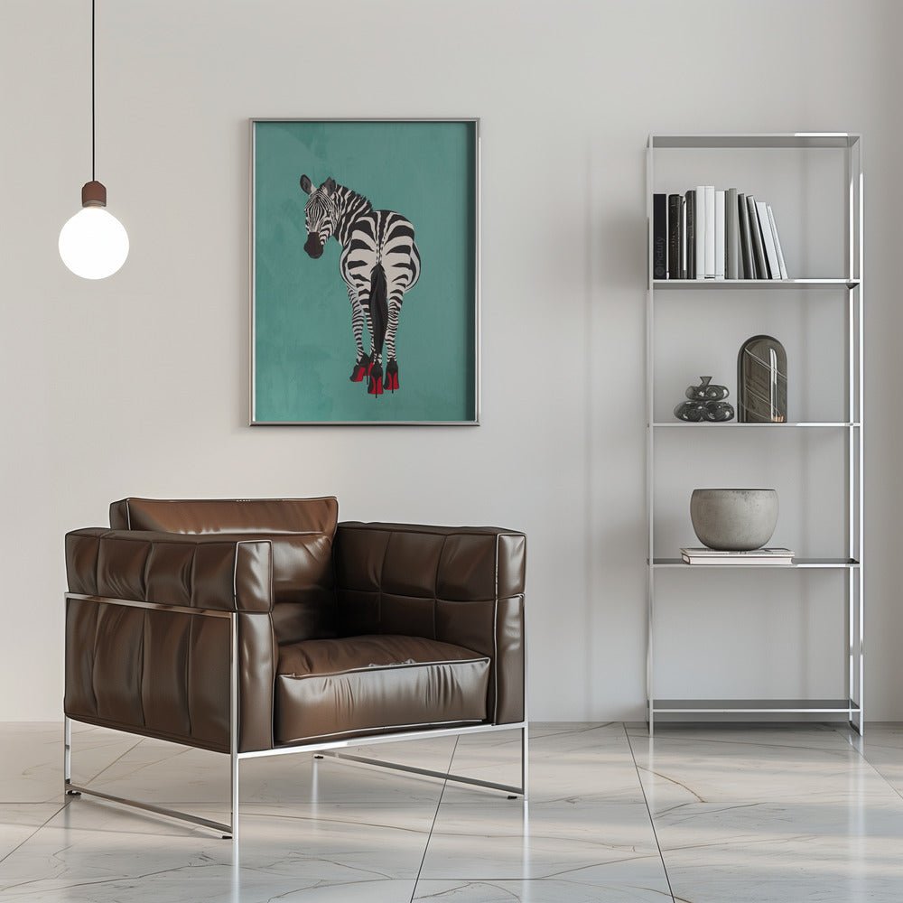 Zebra in heels teal - Stretched Canvas, Poster or Fine Art Print - I Heart Wall Art - Poster Print, Canvas Print or Framed Art Print