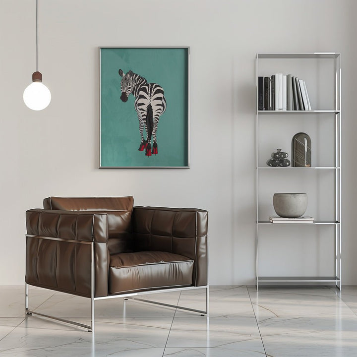 Zebra in heels teal - Stretched Canvas, Poster or Fine Art Print - I Heart Wall Art - Poster Print, Canvas Print or Framed Art Print