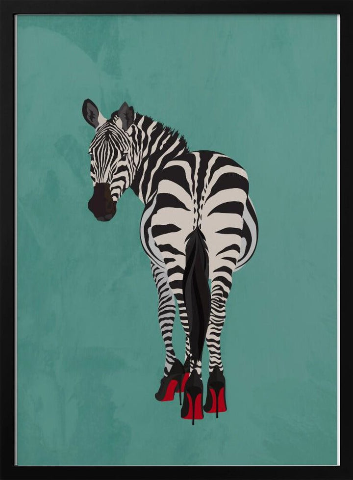 Zebra in heels teal - Stretched Canvas, Poster or Fine Art Print - I Heart Wall Art - Poster Print, Canvas Print or Framed Art Print