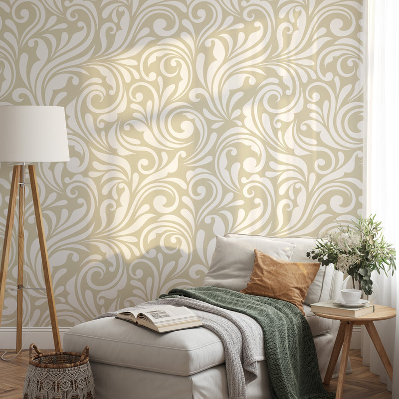 Vintage Whirl Wallpaper in Wheat - Peel and Stick Removable Wallpaper I Heart Wall Art Australia 