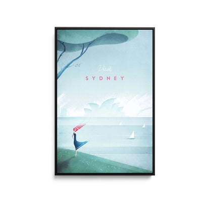Sydney by Henry Rivers - Stretched Canvas Print or Framed Fine Art Print - Artwork- Vintage Inspired Travel Poster I Heart Wall Art Australia 