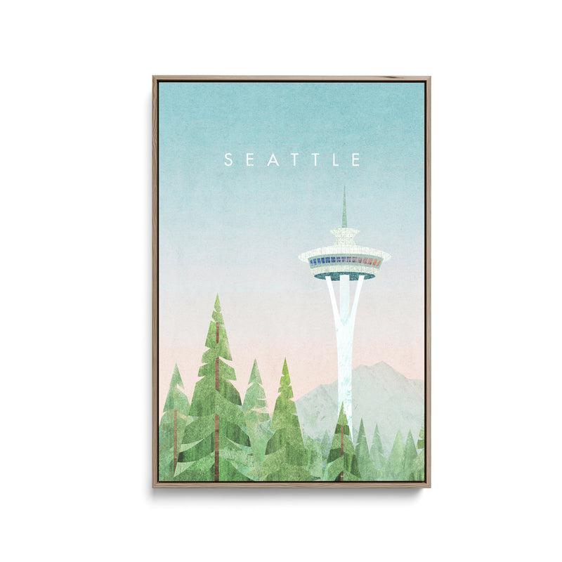 Seattle by Henry Rivers - Stretched Canvas Print or Framed Fine Art Print - Artwork- Vintage Inspired Travel Poster I Heart Wall Art Australia 