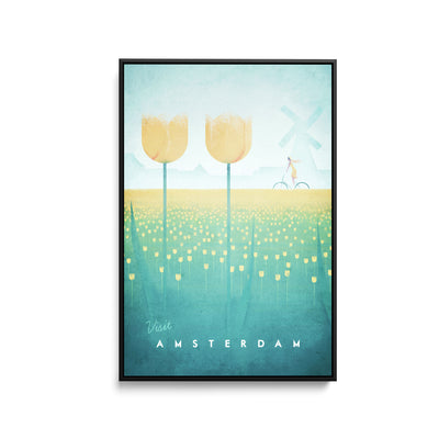 Amsterdam by Henry Rivers - Stretched Canvas Print or Framed Fine Art Print - Artwork- Vintage Inspired Travel Poster I Heart Wall Art Australia 