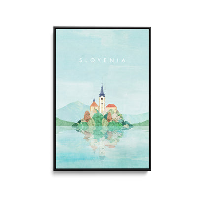 Slovenia by Henry Rivers - Stretched Canvas Print or Framed Fine Art Print - Artwork- Vintage Inspired Travel Poster I Heart Wall Art Australia 