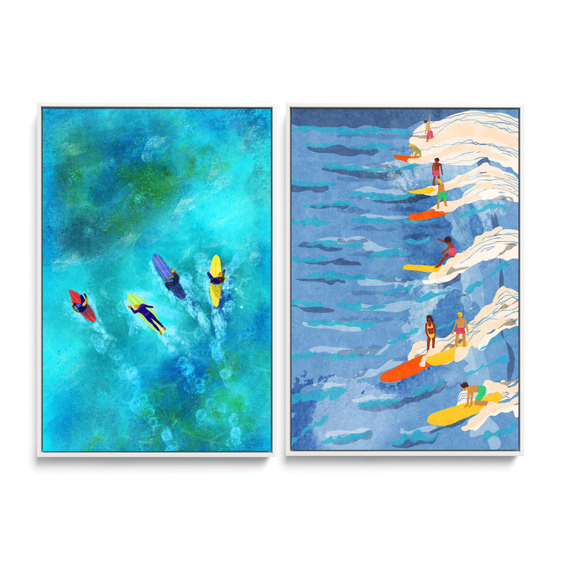 chilled surfing and Surfer Dudes by  Raissa	Oltmanns - Two Piece Stretched Canvas or Art Print Set Diptych - I Heart Wall Art