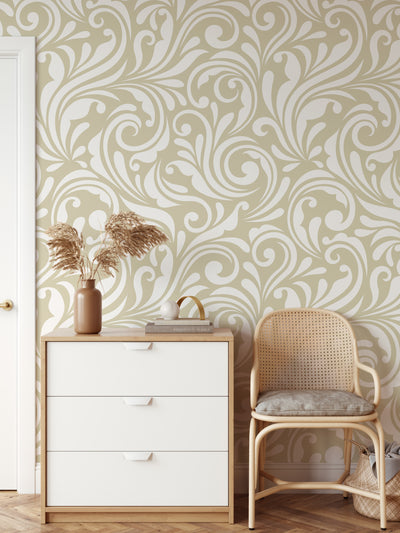 Vintage Whirl Wallpaper in Wheat - Peel and Stick Removable Wallpaper I Heart Wall Art Australia 