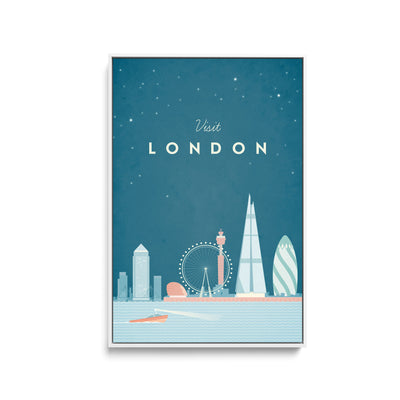 London by Henry Rivers - Stretched Canvas Print or Framed Fine Art Print - Artwork- Vintage Inspired Travel Poster I Heart Wall Art Australia 