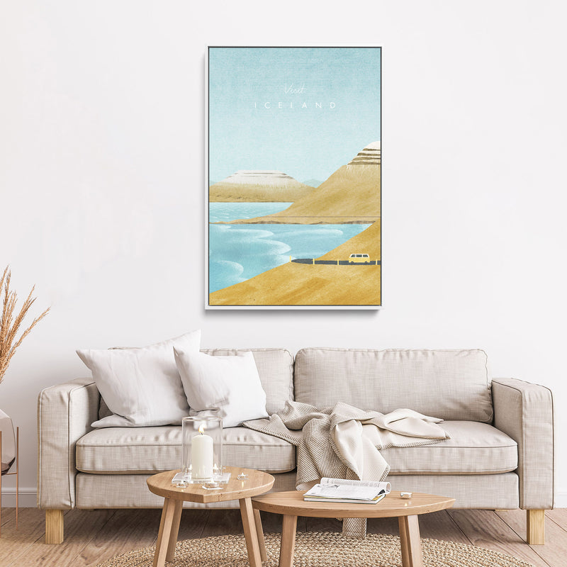 Iceland by Henry Rivers - Stretched Canvas Print or Framed Fine Art Print - Artwork- Vintage Inspired Travel Poster I Heart Wall Art Australia 