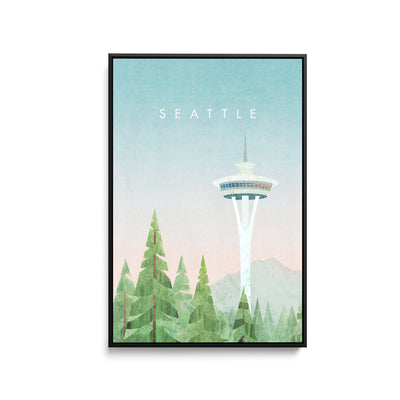 Seattle by Henry Rivers - Stretched Canvas Print or Framed Fine Art Print - Artwork- Vintage Inspired Travel Poster I Heart Wall Art Australia 