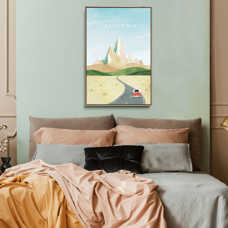 Patagonia by Henry Rivers - Stretched Canvas Print or Framed Fine Art Print - Artwork- Vintage Inspired Travel Poster I Heart Wall Art Australia 