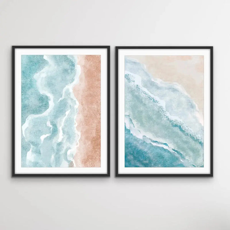 A Beach Somewhere - Two Piece Boho Beach Print Set Diptych - I Heart Wall Art - Poster Print, Canvas Print or Framed Art Print