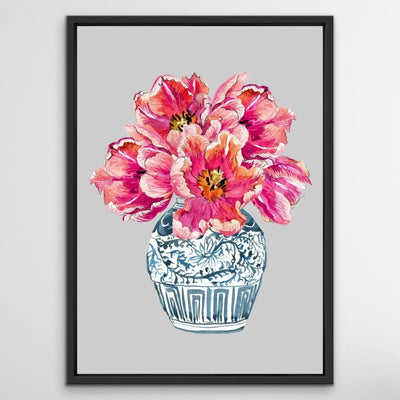 A Table In The Sun- Turquoise Pink Vase Painting Graphic Wall Art Print Canvas - I Heart Wall Art - Poster Print, Canvas Print or Framed Art Print