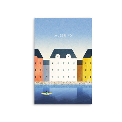 Aalesund by Henry Rivers - Stretched Canvas Print or Framed Fine Art Print - Artwork- Vintage Inspired Travel Poster I Heart Wall Art Australia 