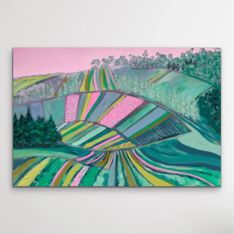 Across The Paddock - Original Australian Farm Painting Stretched Canvas Wall Art Print - I Heart Wall Art - Poster Print, Canvas Print or Framed Art Print