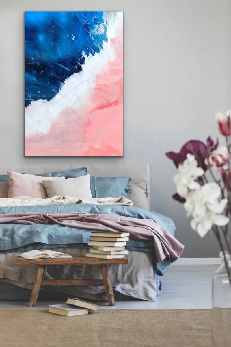 An Awesome Wave -Abstract Blue Pink Art Print Stretched Canvas Wall Art - I Heart Wall Art - Poster Print, Canvas Print or Framed Art Print