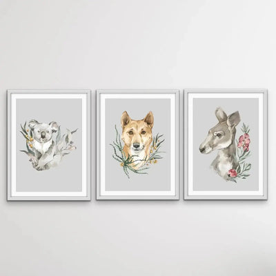 Australian Native Animal Prints Set Two - Koala, Dingo, Kangaroo - I Heart Wall Art - Poster Print, Canvas Print or Framed Art Print