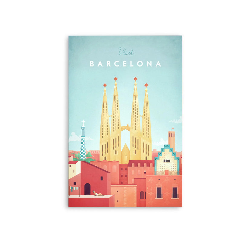 Barcelona by Henry Rivers - Stretched Canvas Print or Framed Fine Art Print - Artwork- Vintage Inspired Travel Poster I Heart Wall Art Australia 