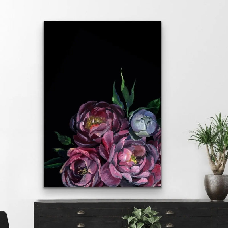 Bouquet On Black In Pink Stretched Canvas Print - I Heart Wall Art - Poster Print, Canvas Print or Framed Art Print