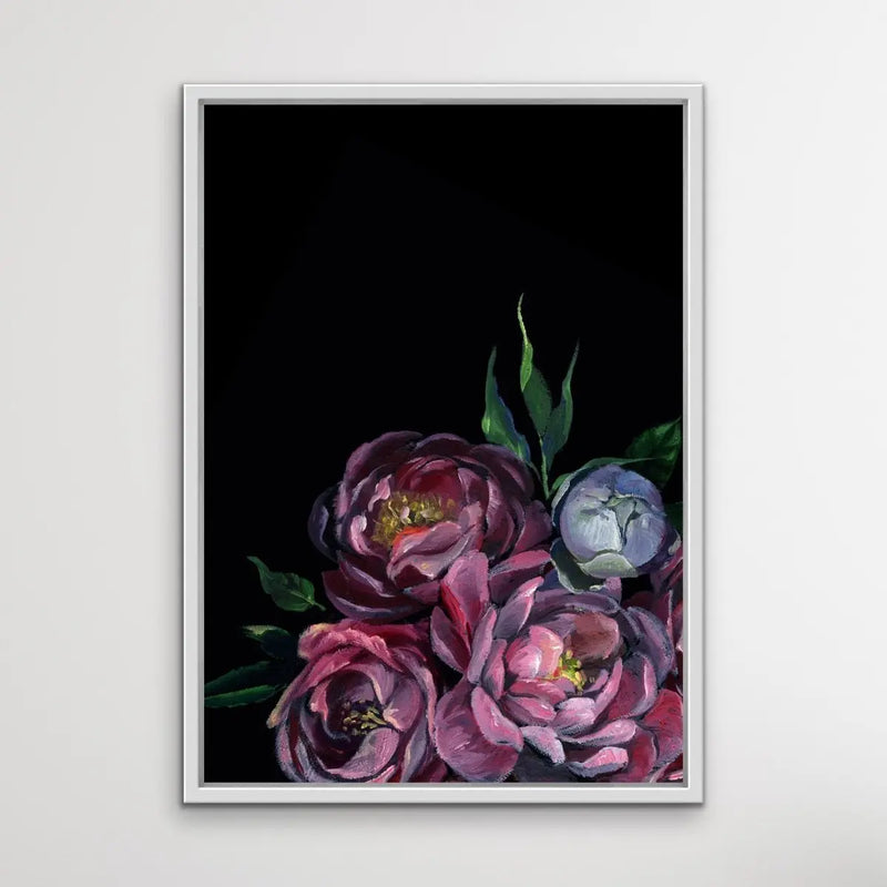 Bouquet On Black In Pink Stretched Canvas Print - I Heart Wall Art - Poster Print, Canvas Print or Framed Art Print