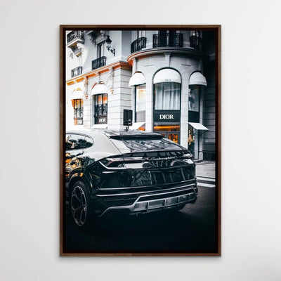 Buying Luxury - Photographic Print Showing Lamborghini Passing A Dior Boutique I Heart Wall Art Australia 