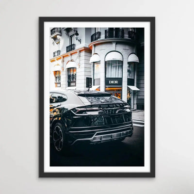 Buying Luxury - Photographic Print Showing Lamborghini Passing A Dior Boutique I Heart Wall Art Australia 