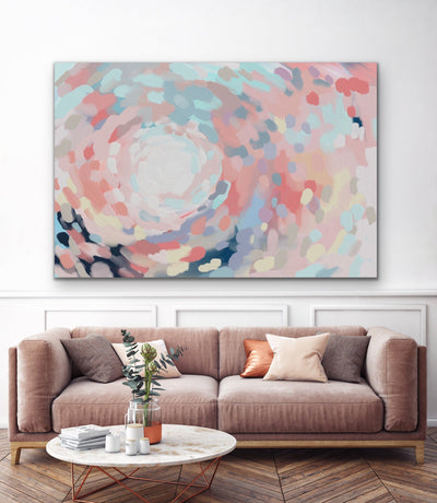 Carnivale - Pastel Abstract Canvas Print with Pink Blue Yellow Dots - I Heart Wall Art