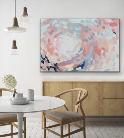 Carnivale - Pastel Abstract Canvas Print with Pink Blue Yellow Dots - I Heart Wall Art